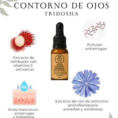 Contorno de ojos TRIDOSHA con ácido hialurónico y vitamina C reduce arrugas, bolsas y ojeras 15 ml