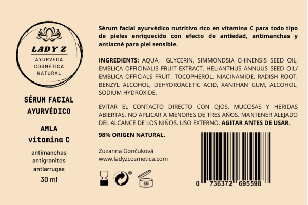Sérum facial amla vit. C, antimanchas, antigranitos Pitta 30 ml - Imagen 3
