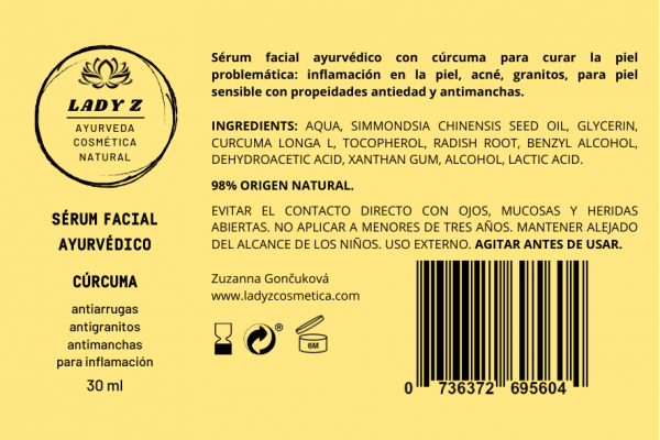Sérum facial cúrcuma antiedad, antiacné, antimanchas Tridosha 30 ml - Imagen 3