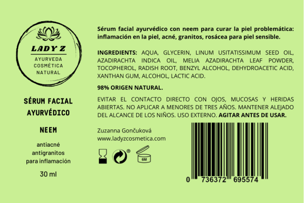 Sérum facial NEEM antiacné, rosácea y antigranitos 30 ml - Imagen 3
