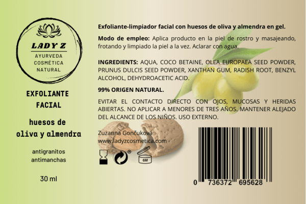 Exfoliante-limpiador facial con huesos de oliva y almendra en gel 30 ml - Imagen 3