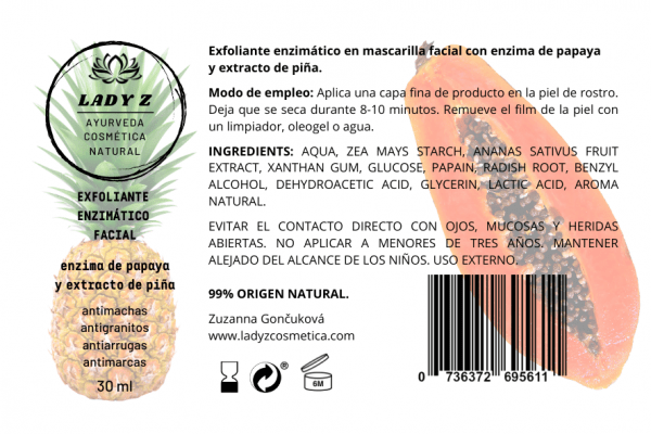Exfoliante enzimático-mascarilla facial con papaína y piña 30 ml - Imagen 3