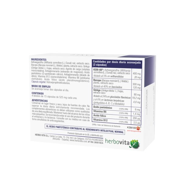 BANEC con ashwagandha y vitaminas - memoria y concentración 60 cápsulas - Imagen 2