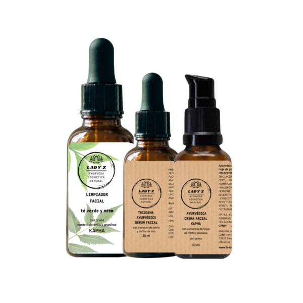Paquete belleza KAPHA: limpiador + sérum + crema PIEL GRASA