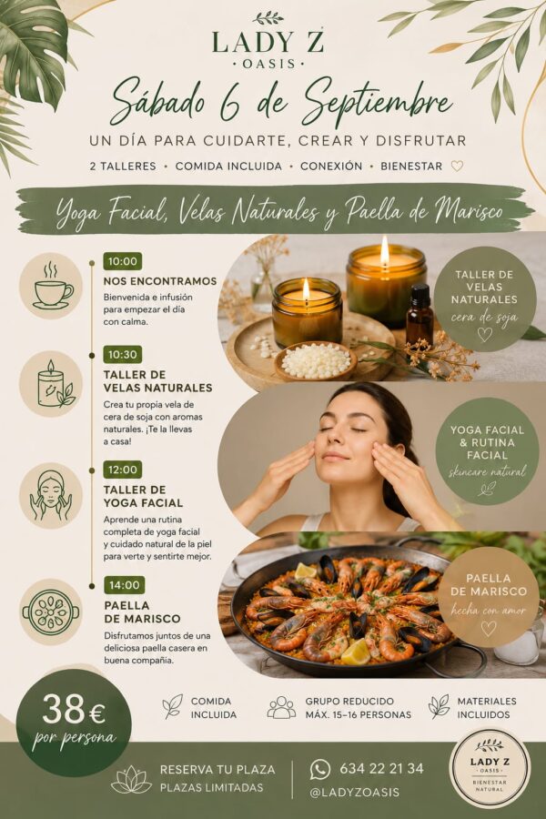Reserva tu plaza para evento de vela natural y yoga facial con paella de marisco y comida vege - 6 de septiembre - Imagen 9