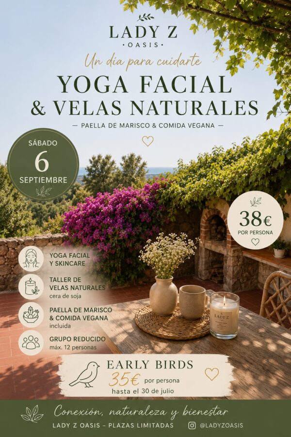 Reserva tu plaza para evento de vela natural y yoga facial con paella de marisco y comida vege - 6 de septiembre